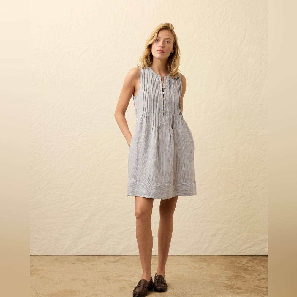 Faherty blue and white mini stripe Isha Sleeveless Dress